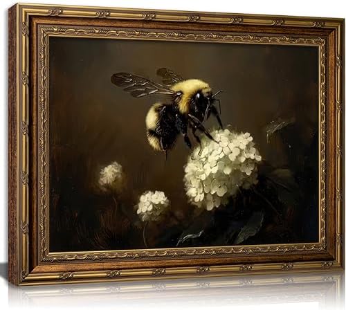 Vintage Gold Framed Bee Wall Art Dark Academia Insect Painting Canvas Print by VintageGoldFramedwallart