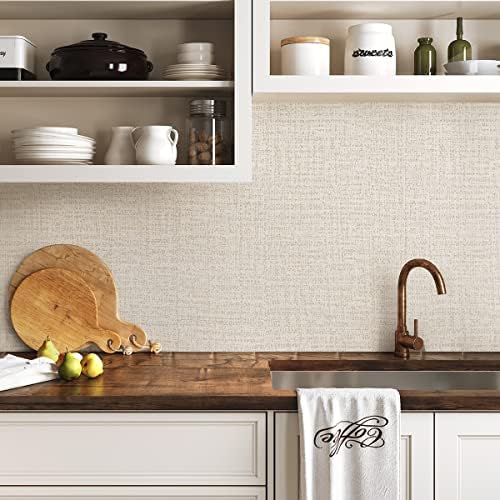 Beige Wallpaper Grasscloth Peel and Stick Wallpaper 17.7in x 197in - Image 2
