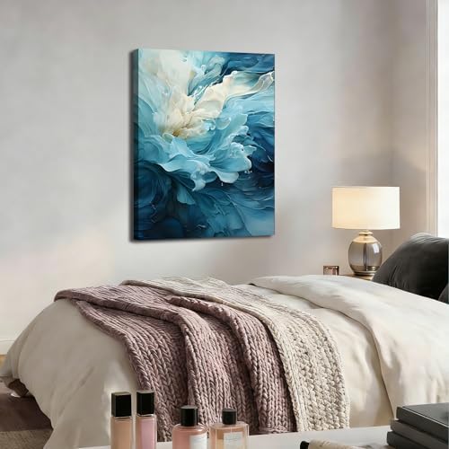 Ship Next Day Abstract Blue Flower Wall Art Canvas Prints Modern Floral Canvas - Image 5