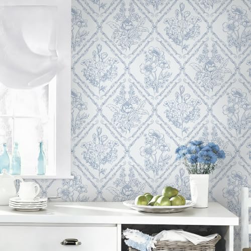 Toduso Peel and Stick Wallpaper Vintage Wall Paper Blue and White Contact Paper by Toduso