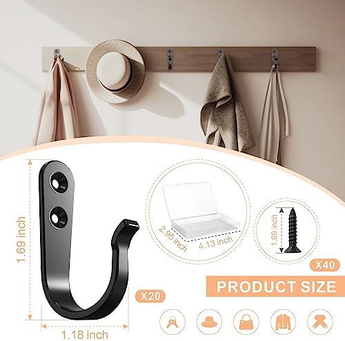 BREYDROK 20-Pack Coat Hooks for Hanging, Heavy Duty Black Metal Wall Hooks - Image 5