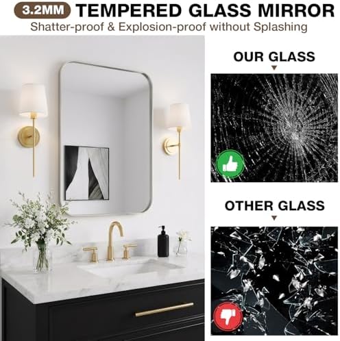 24"x36" Bathroom Mirror for Over Sink, Brushed Nickel Vanity Mirror - Image 4