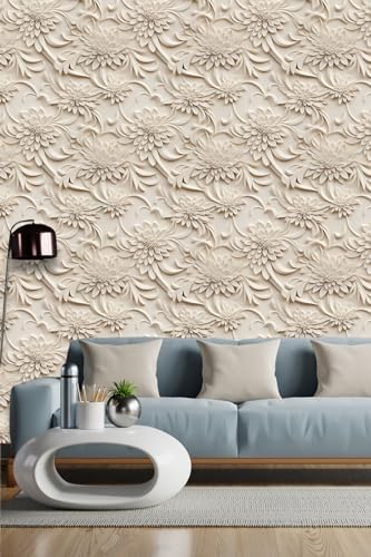 Peel and Stick Wallpaper Light Brown Scroll Floral Accent by WEISENI