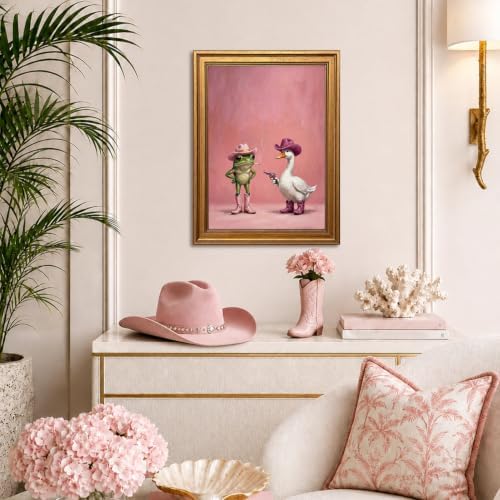 Vintage Gold Framed Western Wall Art, Funny Cowboy Frog and Duck Pictures Wall - Image 6