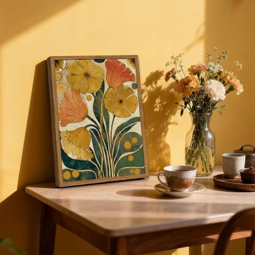 Framed Boho Floral Wall Art, Mid Century Modern Vintage Flower Pictures Wall - Image 3