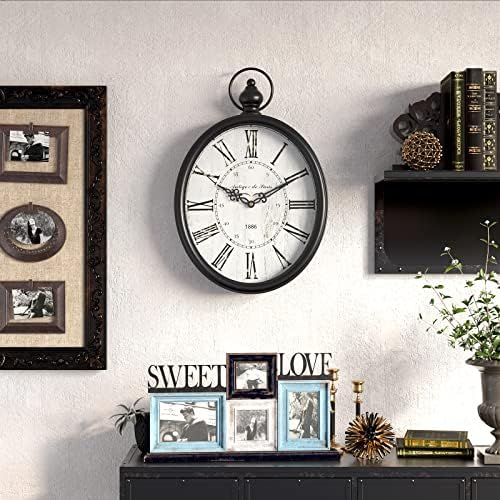 Menterry Large Oval Retro Wall Clock, Rustic Vintage Style, Antique Black - Image 6