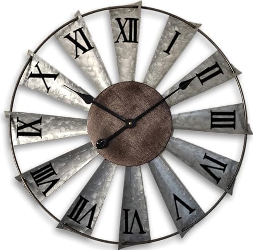 Mrocioa Windmill Distressed Metal Wall Clocks Rustic Large Decorative Clock by Mrocioa