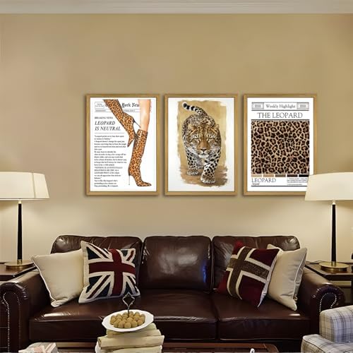 Set of 3 Trendy Leopard Wall Art, Preppy Room Aesthetic Cheetah Wall Decor - Image 2