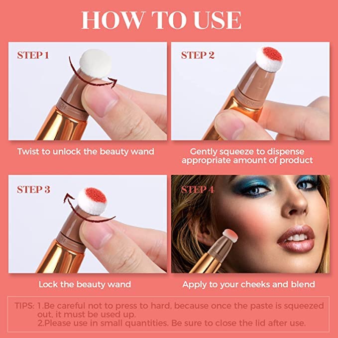 Blush Dreams Contour Beauty Wand, Liquid Face Concealer Contouring Stick with Cushion Applicator, Long Lasting Smooth Natural Matte Finish, Lightweight Blendable Super Silky Cream Contour Stick (Light Pink blush+Contour+Silver Highlighter)
