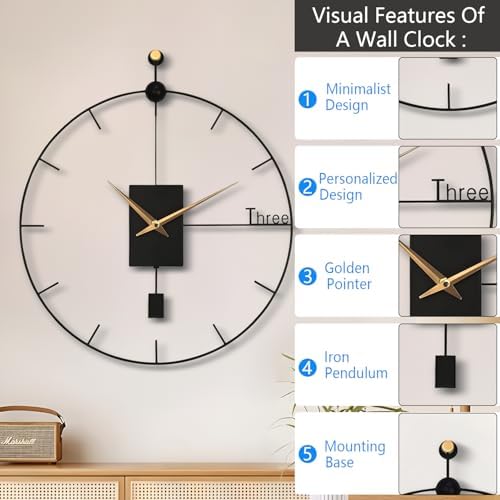 Large Wall Clock Living Room Decor 23"Modern Wall Clock - Image 3