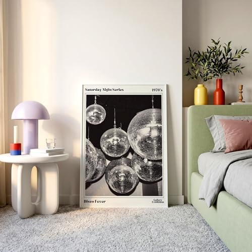 70s Disco Ball Wall Art 8x12in White Framed Vintage Black and White Newspaper - Image 6