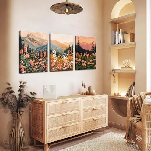 Framed Wildflower Mountain Landscape Wall Art Set of 3, Colorful Floral Wall - Image 6