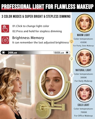 10" Brass Wall Mounted Makeup Mirror - Image 4