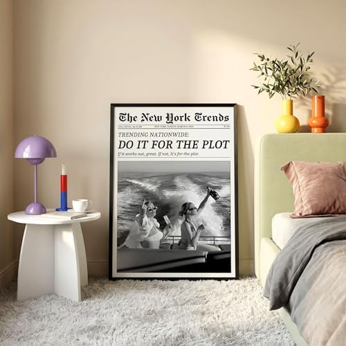 Trendy Newspaper Canvas Wall Art 16x24in Black Framed Black And White Prints - Image 2