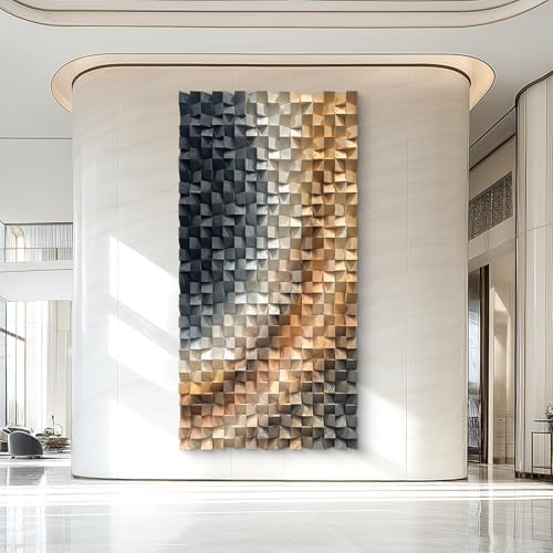 LIUZEYUE Large Abstract Wood Wall Art Featuring Balanced Gradient Blockwork by Unknown