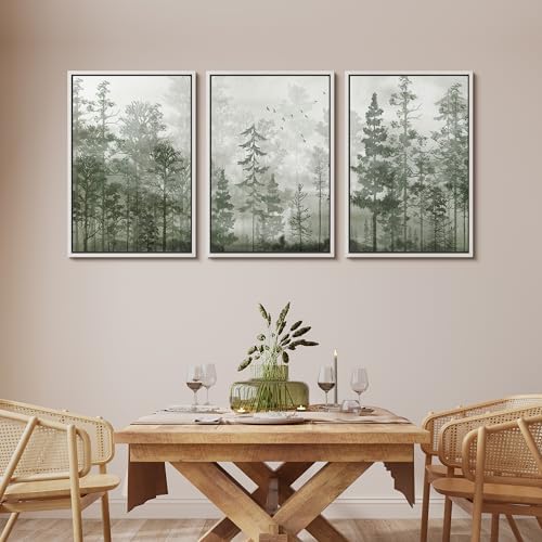 MUDECOR Framed Wall Art Print Set Minimalist Forest Mist - Image 2