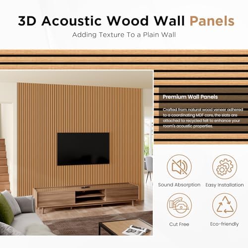 SMARTSTANDARD Wood Slat Acoustic Wall Panels 4 Pack 94"x12.6" Light Brown - Image 3