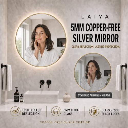 LAIYA 24 Inch Gold Round LED Bathroom Mirror, Anti Fog, 3 Colors - Image 6