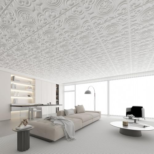 WOWSTAR 12-Pack 24"x24" Drop Ceiling Tiles, Waterproof Glue up Ceiling Panels - Image 2