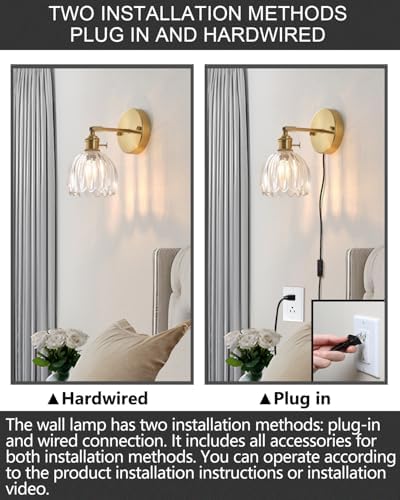 Plug in and Hardwired Wall Sconces, Luxury Vintage Tulip Crystal Glass Shade - Image 6