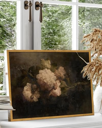 KBKBART Framed Moody Floral Wall Art, Gothic Dark Flower Painting 16x24inch - Image 3