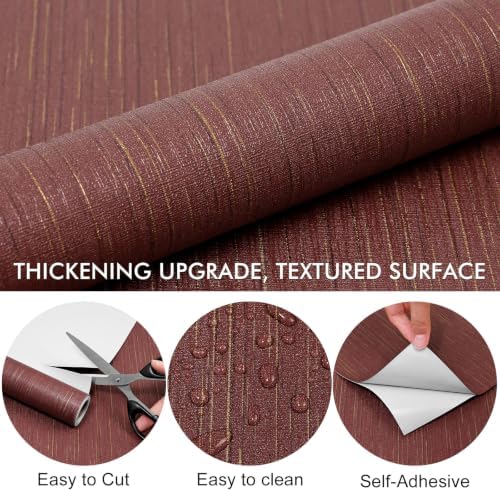 Grasscloth Peel and Stick Wallpaper Dark Red Textured Contact Paper - Image 3