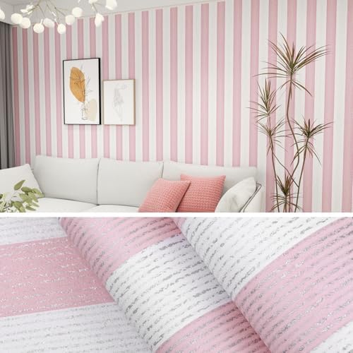 Pink and White Peel and Stick Wallpaper 15.7"x236" Modern Stripe Wallpaper by Biyoeepeelstickwallpaper