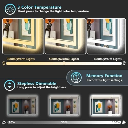 48x40 LED Bathroom Mirror, Backlit & Front Lit Lighted Mirror - Image 4