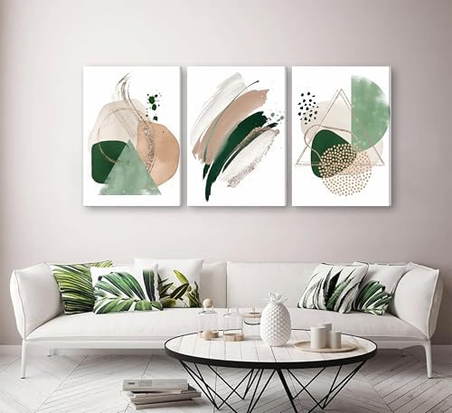 Uofnvrji 3Pcs Framed Sage Green Minimalist Geometric Abstract Wall Art - Image 5
