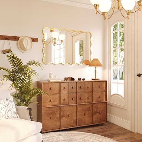 Kelly Miller 32x48 Gold Scalloped Mirror, Wavy Edge Decorative Wall Mirror - Image 3