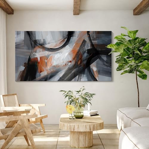 KLAKLA Abstract Canvas Wall Art Black Grey Orange Modern Picture - Image 5