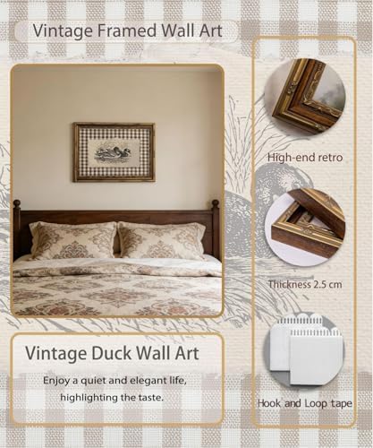Vintage Gold Framed Wall Art Vintage Duck Wall Art Rustic Farmhouse Brown - Image 2