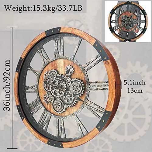 36 Inch Moving Gear Wall Clock, Oversized Wall Clocks, Clock Living Room Decor - Image 2