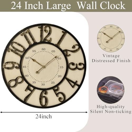 EMAX HOME 24 Inch Large Wall Clock, Vintage Farmhouse Oversized Wall Clocks - Image 4