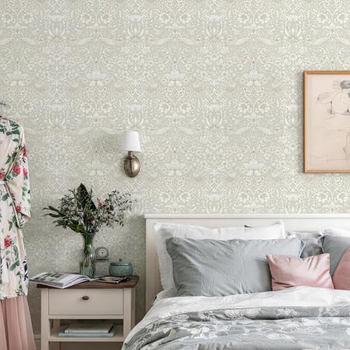 HueBurst William Morris Style Vintage Peel and Stick Wallpaper 17.7 x 1200in - Image 2