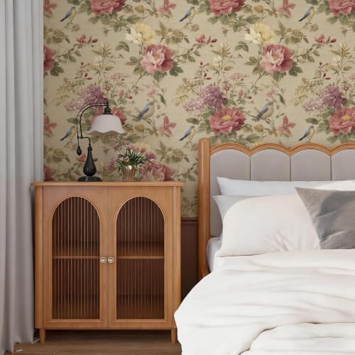 Vintage Chinoiserie Textured Bird Peony Peel and Stick Wallpaper Self Adhesive - Image 5