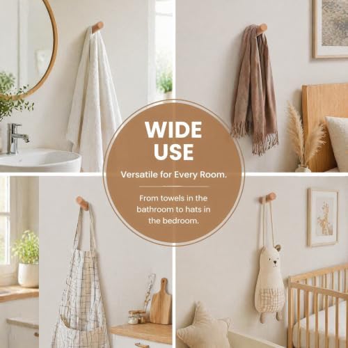 evory 4 Pack Coat Hooks Mounted Rustic Wooden Heavy Duty Robe Hook - Image 5