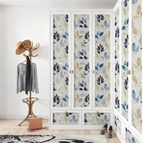 Watercolor Neutral Blue Gold Leaf Peel and Stick Wallpaper Self Adhesive 17.72" - Image 4