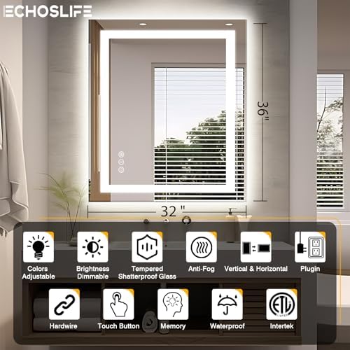 EchosLife 32"x36" LED Bathroom Mirror - Image 2