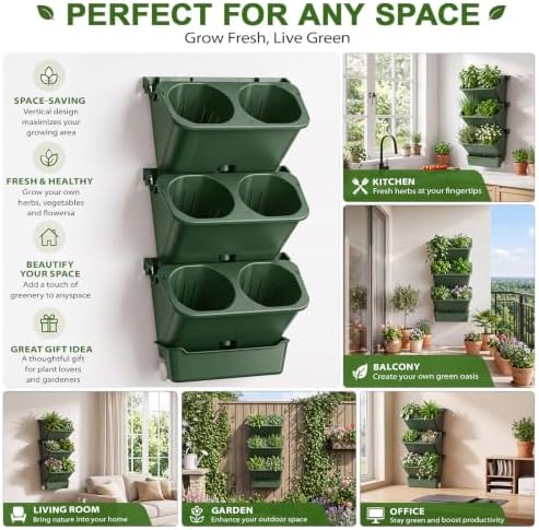 Briwooody 3 Set 6 Pocket Vertical Stackable Wall Planters Kit Outdoor Self - Image 4