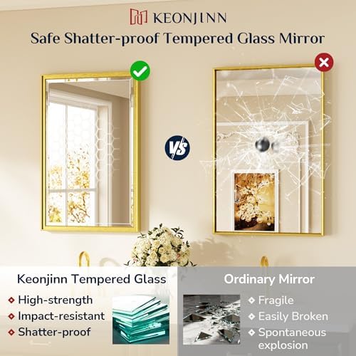 Keonjinn 16" x 24" Brushed Gold Framed Mirror - Image 6
