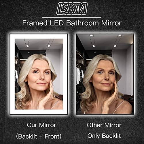 ISKM 40x24 Framed LED Bathroom Mirror, Dimmable Front & Backlit - Image 4