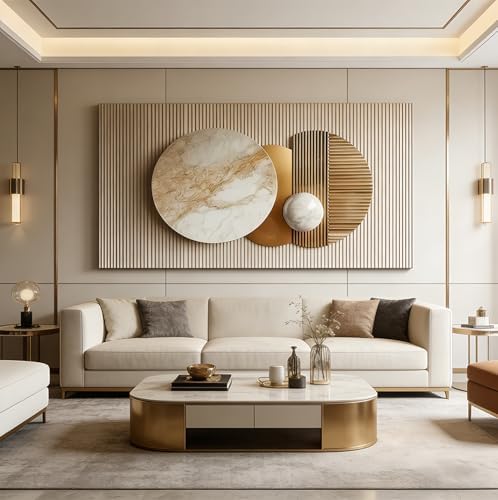 ONEOLTN Large Texture Gold Geometry Canvas Wall Art - Image 2