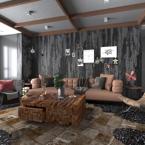 BOMENG Large Black Concrete Peel and Stick Industrial Wallpaper 48"x118" Cement - Image 3