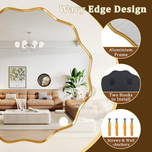 30" Decorative Scalloped Round Wall Mirror, Wavy Metal Deep Frame - Image 2