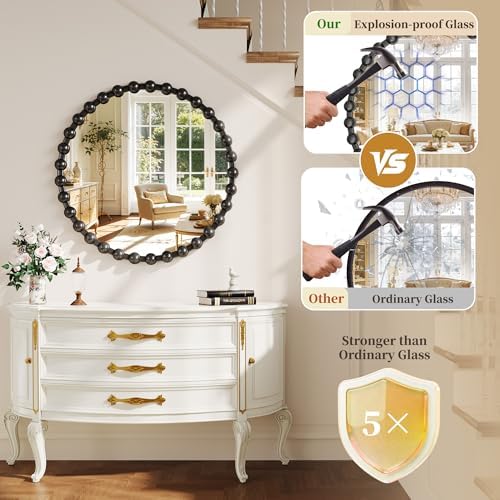 28 Inch Black Round Mirror, Circle Wall Mirror Vanity - Image 5