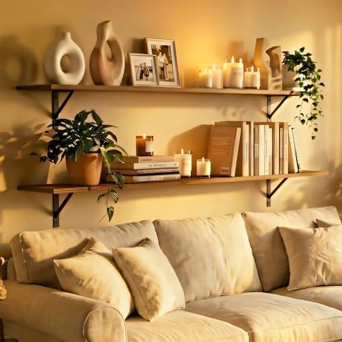 DINZI LVJ Long Wall Shelves, 55.1Inch Wooden Floating Shelves - Image 6