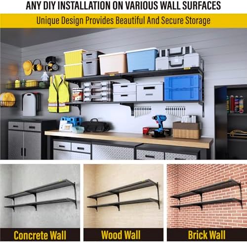 Aecxm 2-Pack 2 Tier 1.3x3ft Garage Shelving Wall Mounted, 500lbs Load - Image 6