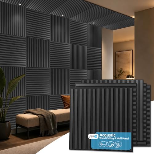 Art3d 12-Pack Acoustic Wood Slat Panel & Ceiling Tile, 2 x 2 ft by Art3d