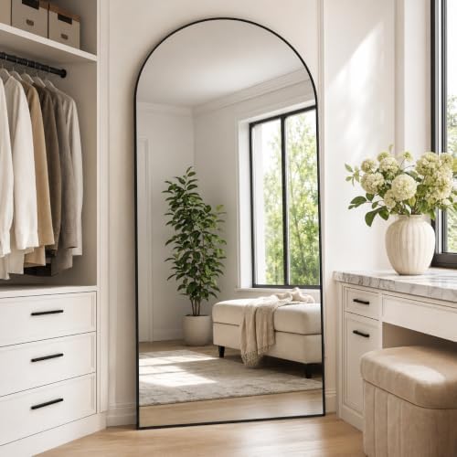 Arched Full Length Mirror 71"x26" Leaning Hanging Decor Black - Image 6
